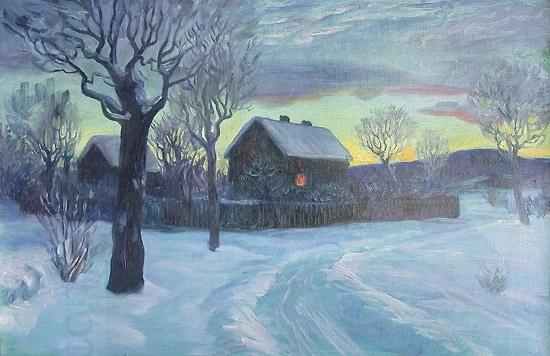Otto Hennig Kald vinteraften oil painting picture